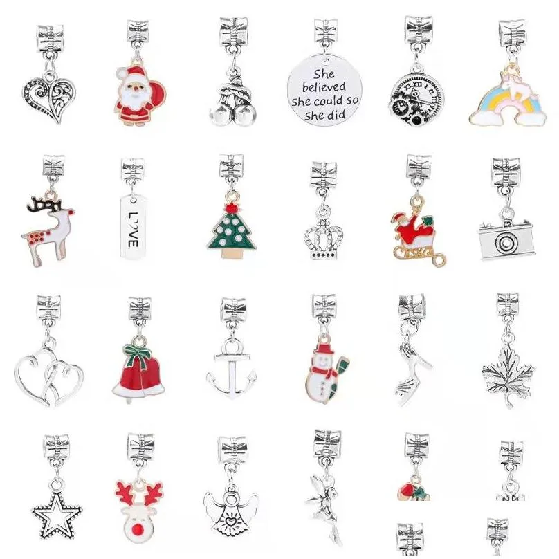  christmas diy jewelry sets with red package box as presents 100pcs charm beads pendant fit 16add5cm snake chain charms accessories bracelets for kids