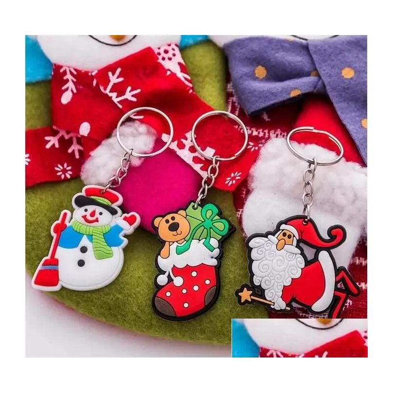 christmas keychains pendant creative cartoon santa claus snowman keyring luggage decoration key chain gift