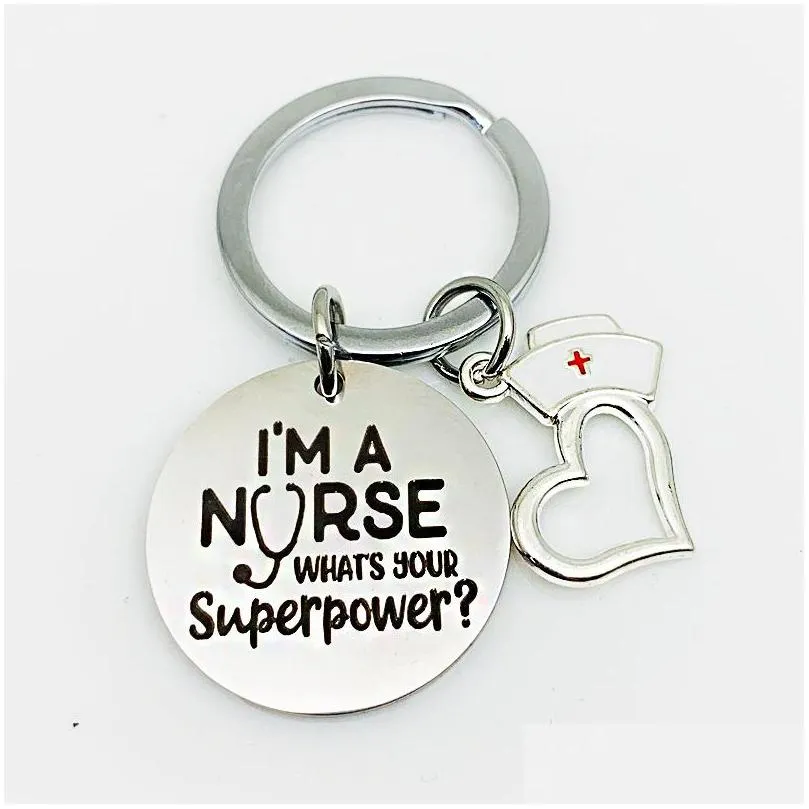 nurse cap stainless steel keychain engraved i am a nurse keyring heart key chains charm love medicine school students gifts