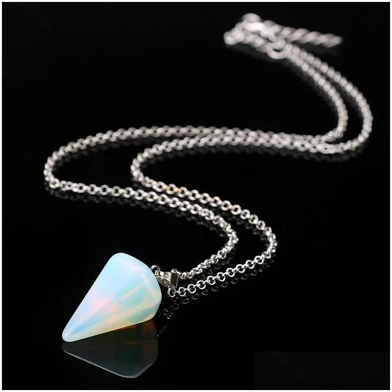 fashion classic necklace natural stone hexagonal pendulum chain pendant 14 colors taper soul swing bullet crystal necklace jewelry