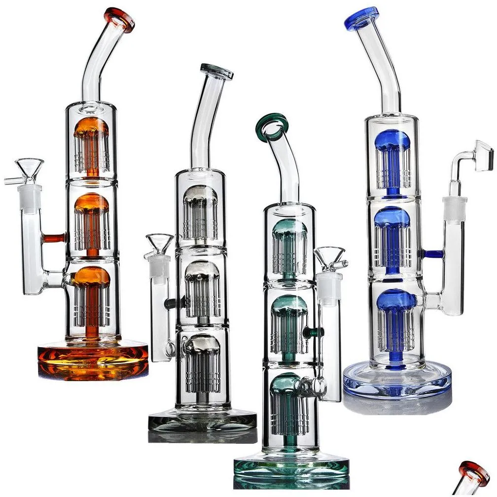big straight hookahs glass bongs with arm tree percs matrix percolator water pipe boro dab rigs thick smoking bubbler with 18mm joint