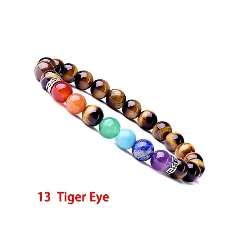 7 chakra strand healing yoga stretch beads bracelet natural gemstone energy crystal agate 8mm round bracelet for women men