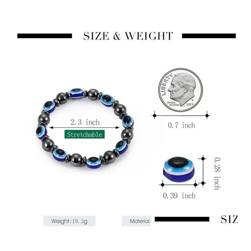 energy magnetic hematite blue evil eye beaded strands bracelet women power healthy black gallstone beaded chains bangle for men