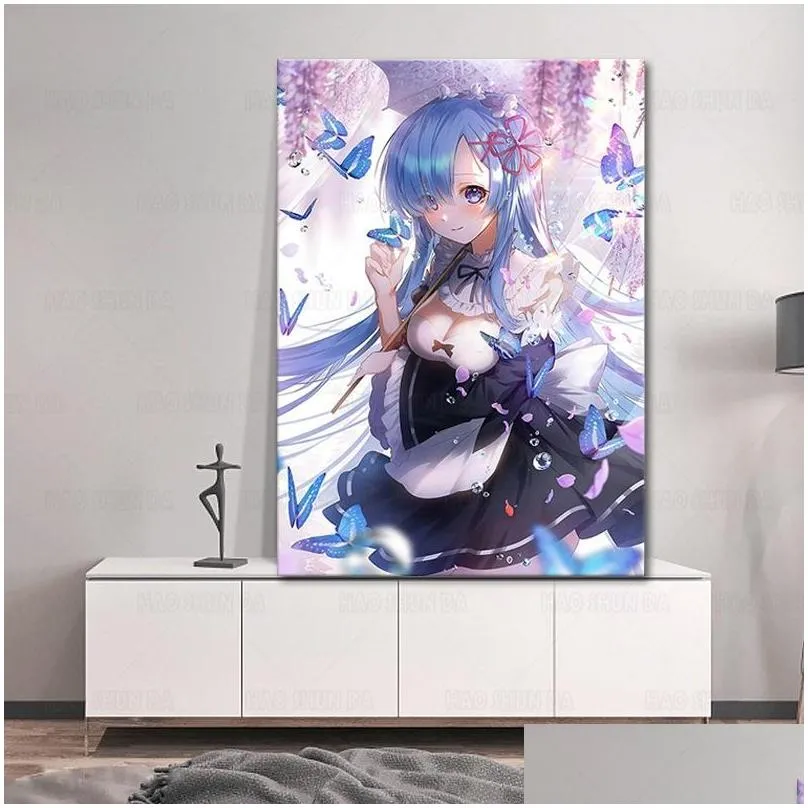 paintings re zero rem japan classic one piece wall art canvas painting nordic poster anime print hd pictures living girls room decor