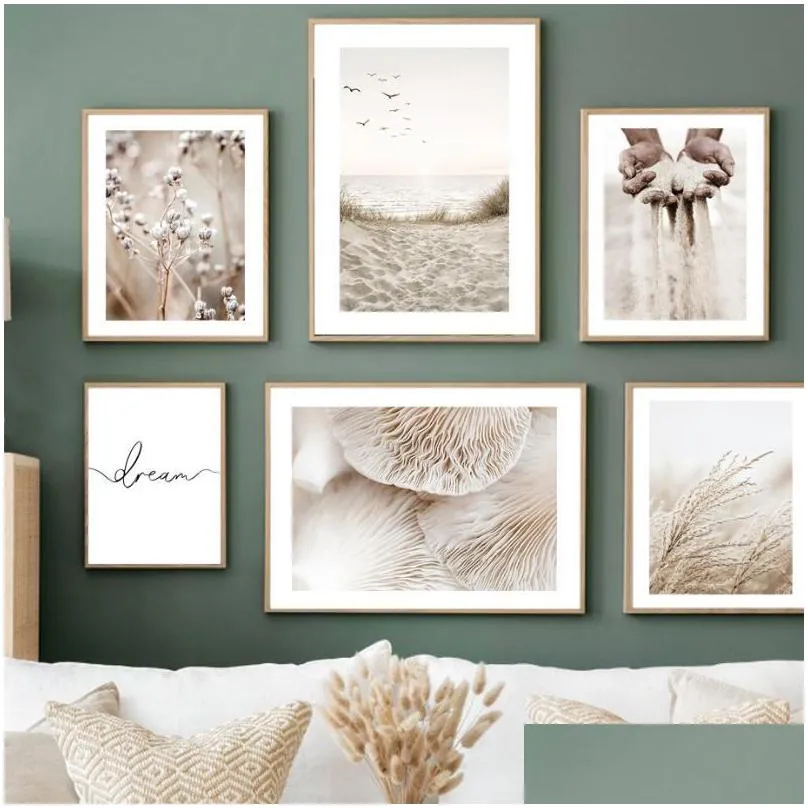 paintings beige mushroom cotton reed grains of sand wall art canvas painting nordic posters and prints pictures for living room