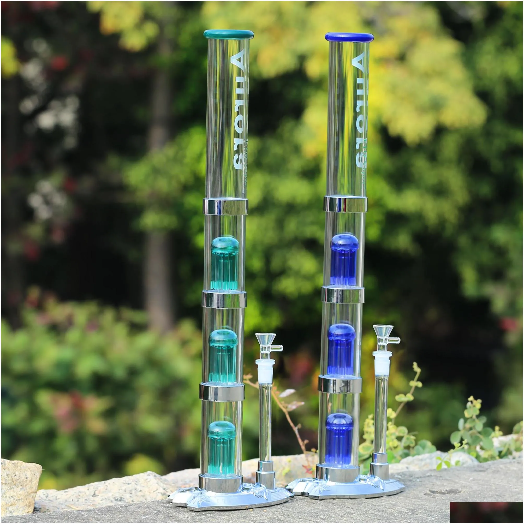 14mm female jointseparated tube with triple perc percolator hookahs glass bong zinc alloy led bottom dab rig glow in the dark oil rigs