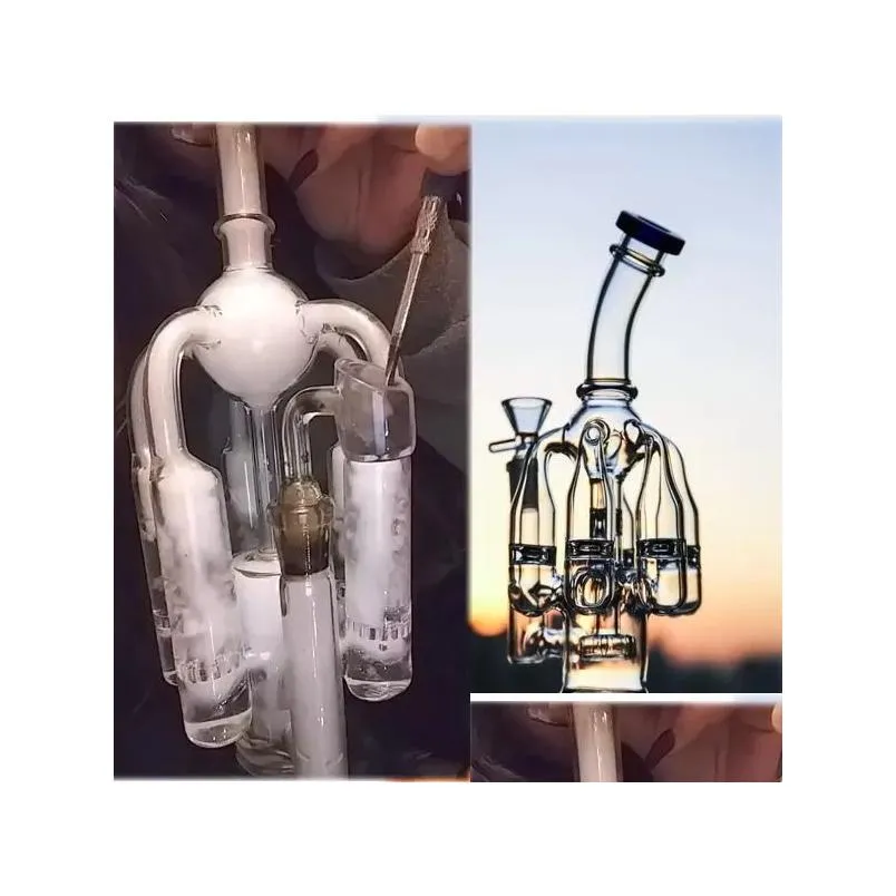 glass hookah bongs with 5 arms chamber recycler perc water pipe dab rig bubbler smoking shisha with 14mm joint