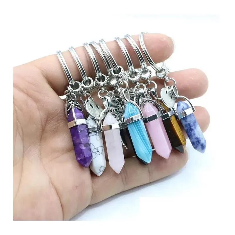 natural stone key chains keyring fashion key holder boho jewelry car keychain 8 stlye colors for men women