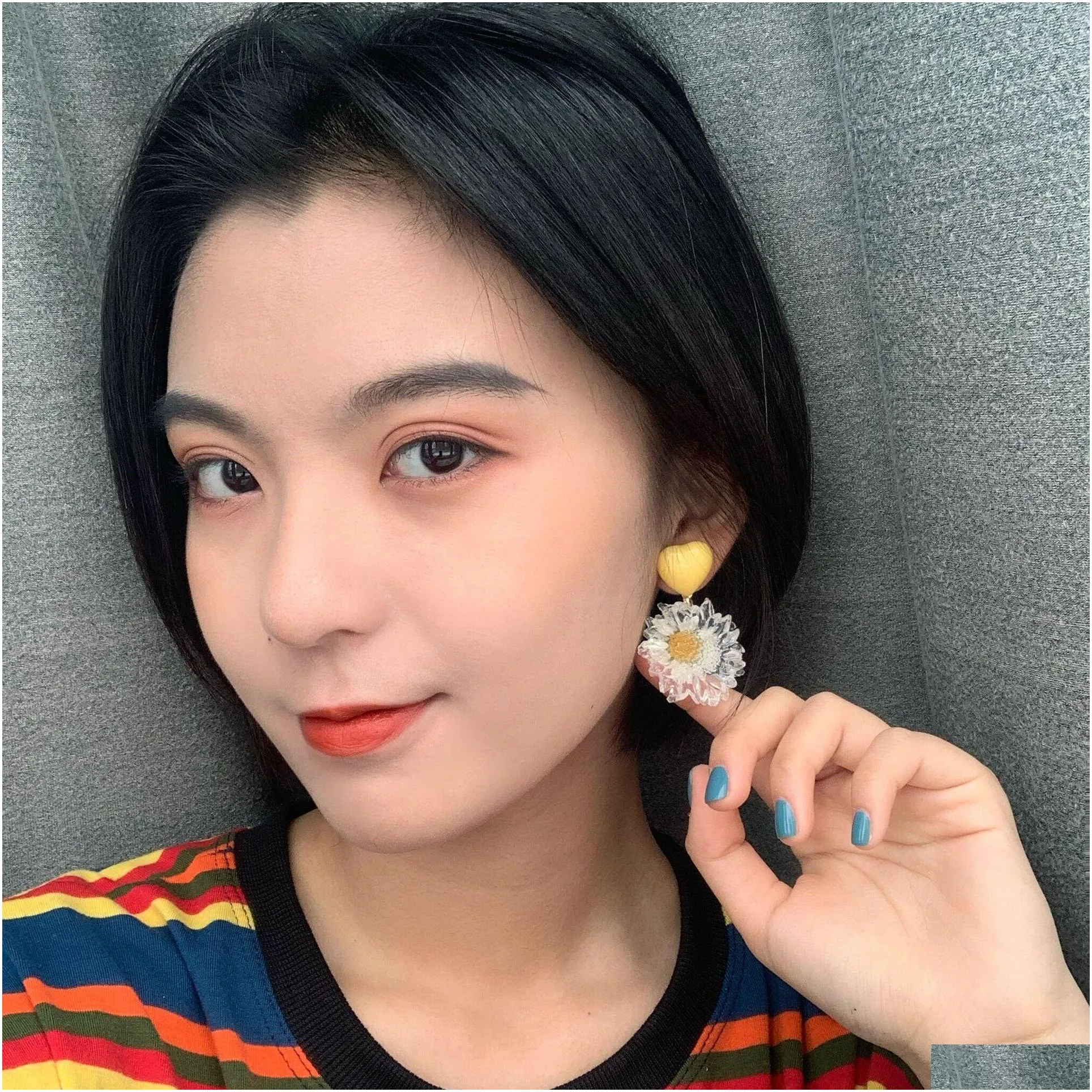 s925 silver needle new korean sweet candy colors girl stud earrings temperament personality flower pearl tassel earrings