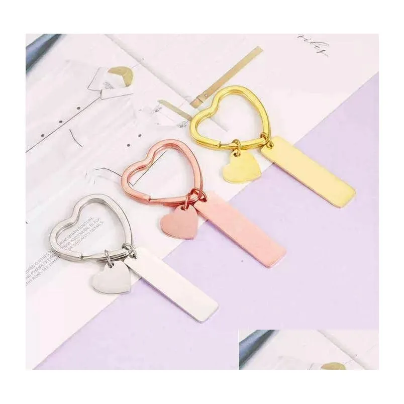 stainless steel heart keyring couple friendship keychain blanks for engrave diy key chains
