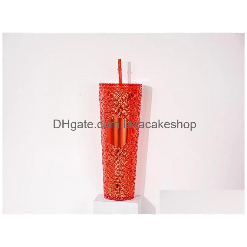 sublimation mugs 1pc diamond radiant goddess cup with logo 710ml summer cold water cups tumbler with straw double layer plastic durian coffee