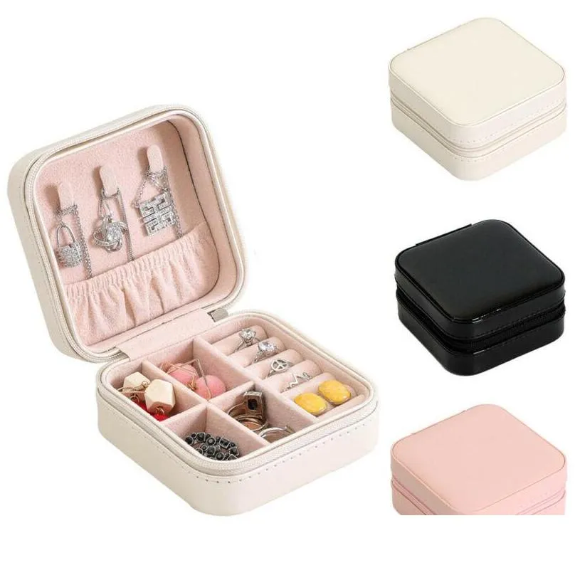 women jewelry box travel cosmetic necklace ring storage case zipper jewelry organizer display mini box pu leather waterproof