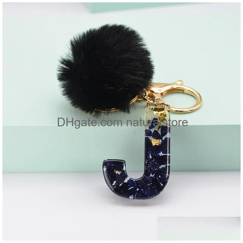 keychains 1pc 26 english letter key chain bag pendant accessories fur ball keychain car decor fashion jewelry gift acrylic soft fluffy