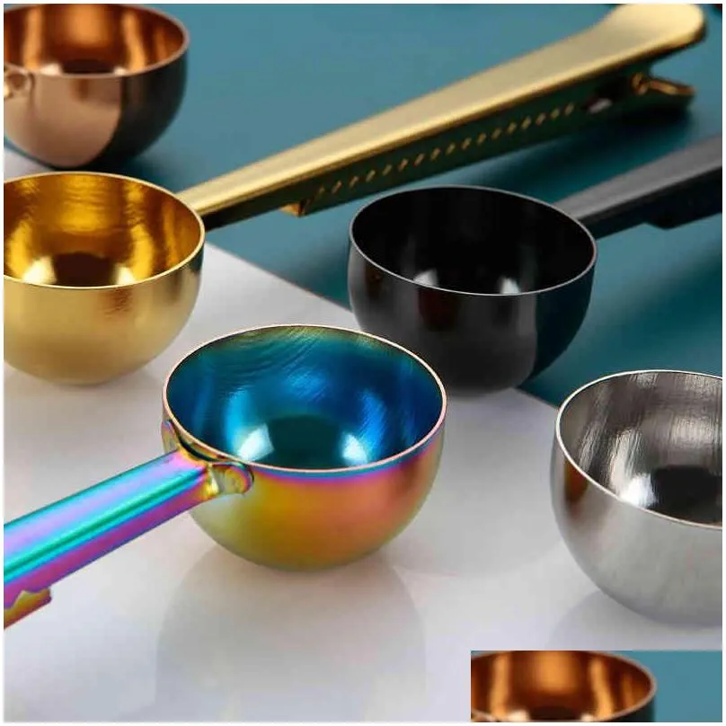 stainless steel coffee spoon scoop multifunction bag sealing clip milk powder liquid seasoning measuring spoons long handle coffeeware durable keep 