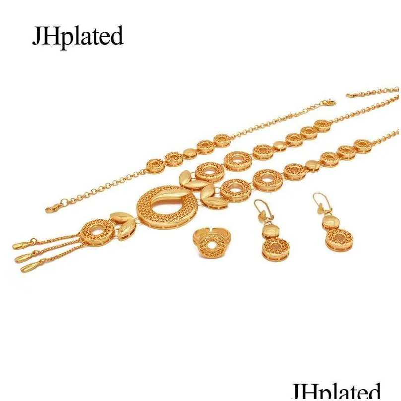 dubai 24k fashion gold plated bridal jewelry sets necklace earrings bracelet ring gift wedding jewellery set wholesale for women 