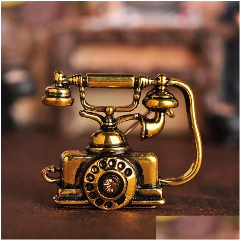 pins brooches antique landline wired telephone shape women men vintage souvenirs gifts clothes decoration vivid enamel brooch