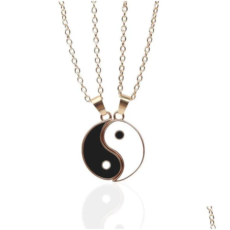 chains heart shape tai chi necklaces for women men teens trendy classic style pink green yin yang necklace fashion jewelry gifts