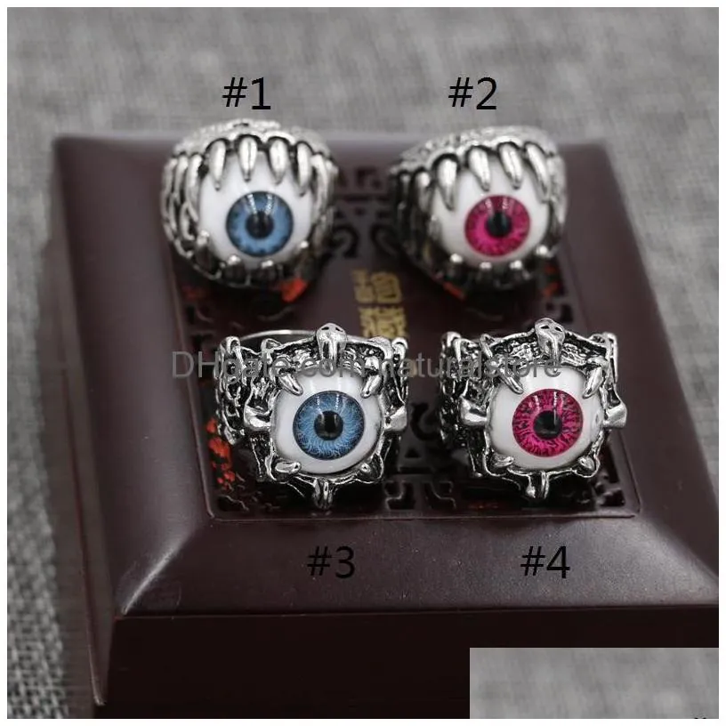 new men punk stainless steel biker ring dragon claw evil eye skull rings devil eyeball ring jewelry size 811