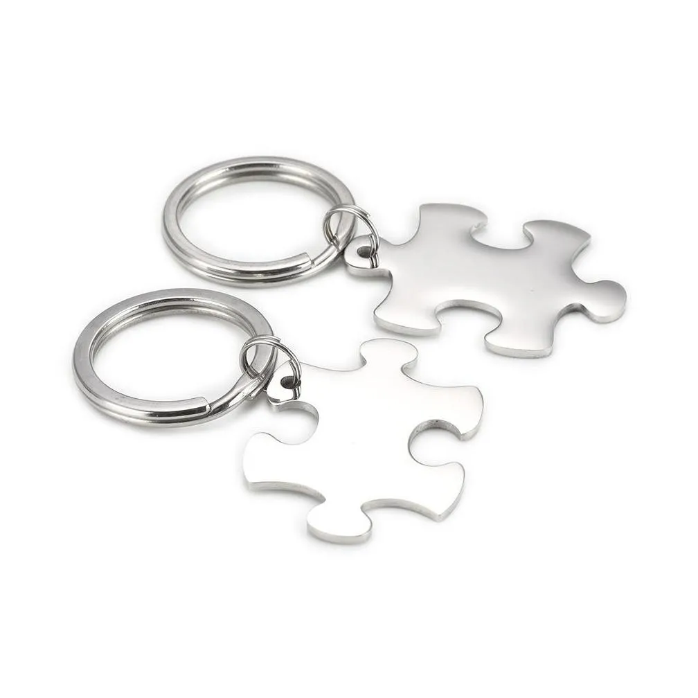 100 stainless steel jigsaw puzzle keychain blank for engrave metal key chain mirror polished wholesale 10pair