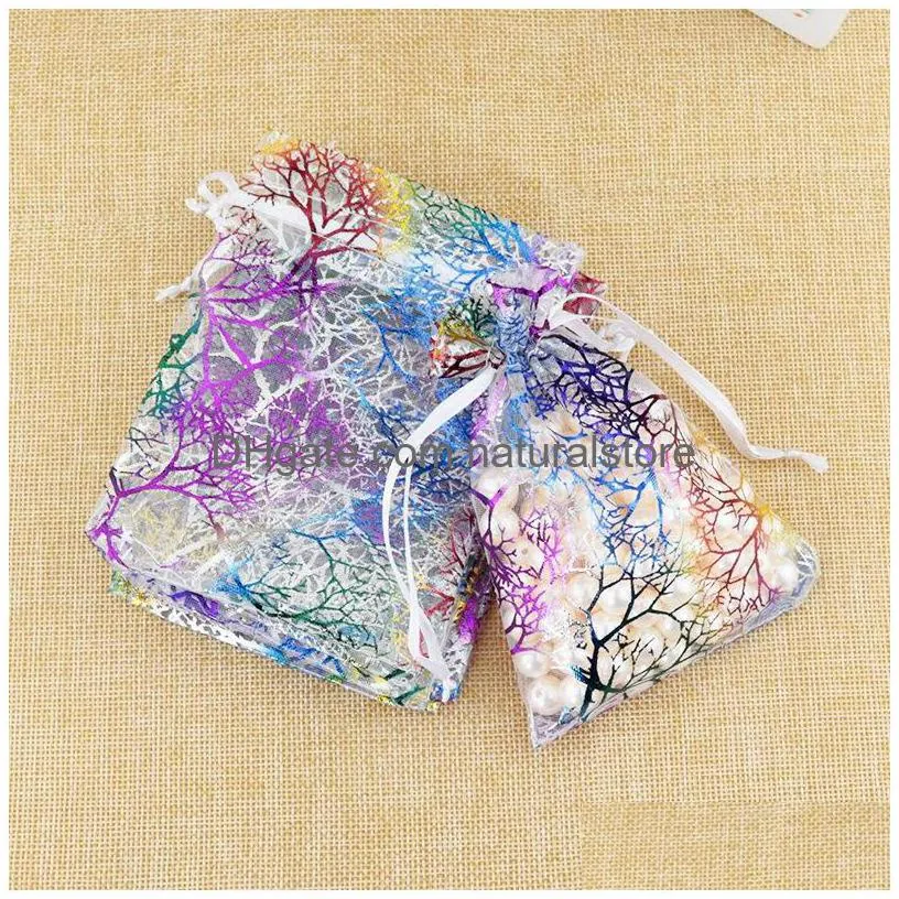 100 pcs blue coral fashion organza jewelry gift pouch bags 7x9cm drawstring bag organza gift candy bags diy gift bags