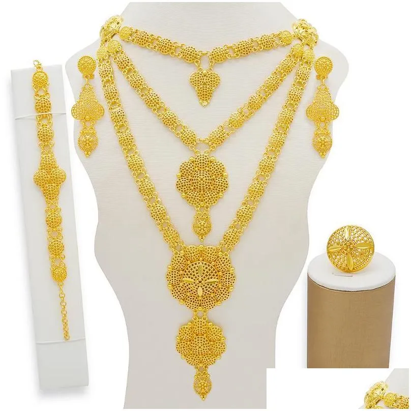 dubai jewelry sets gold necklace earring set for women african france wedding party 24k jewelery ethiopia bridal gifts earrings