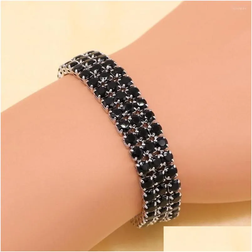 link bracelets fashion silver color bracelet for women superior black cubic zirconia adjustable chain length 18 2cm
