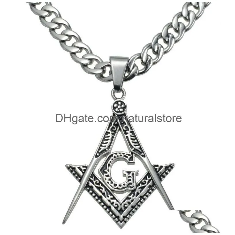 pendant necklaces silver tone mens stainless steel masonry masonic mason chain necklace n282361