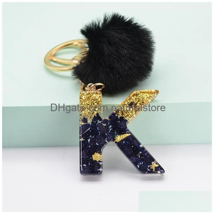 keychains 1pc 26 english letter key chain bag pendant accessories fur ball keychain car decor fashion jewelry gift acrylic soft fluffy