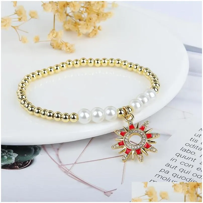 link bracelets creative personality flower hollow copper diamond microencrusted pearl elastic bracelet men and women niche senior gifts