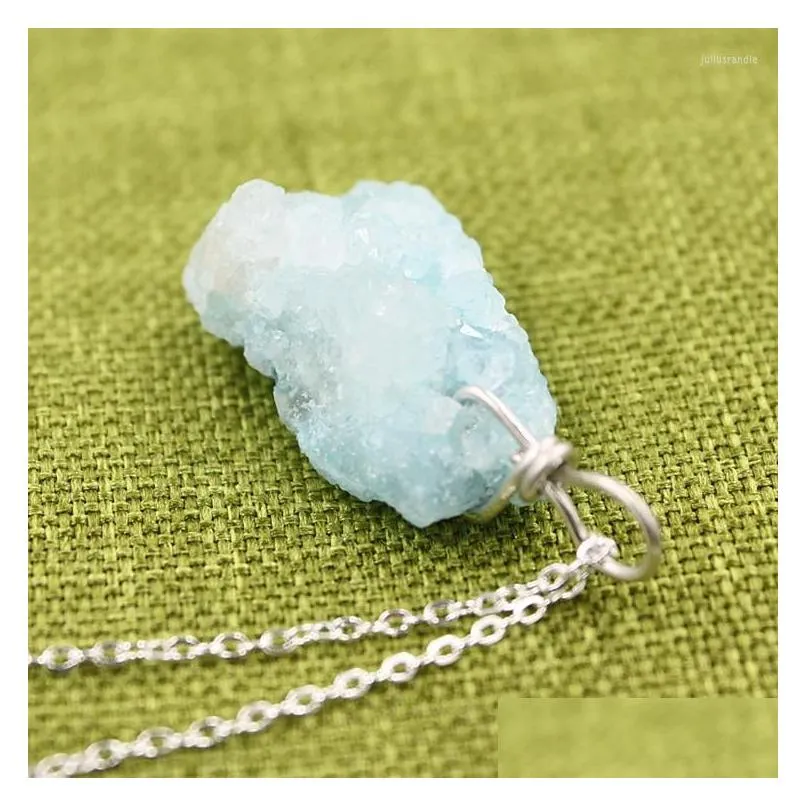 pendant necklaces natural crystal cluster bare stone summer female necklace beautiful simple makaron creative clavicle light blue