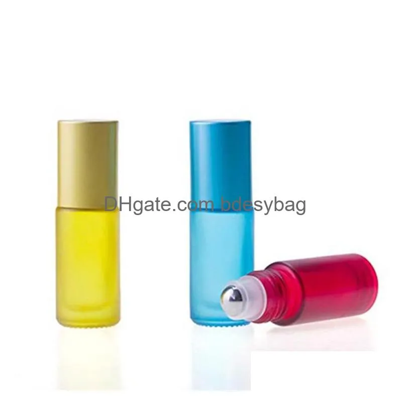 5ml  oils roller bottles multiplecolour frosted glass bottle with stainless steel roller balls for travel