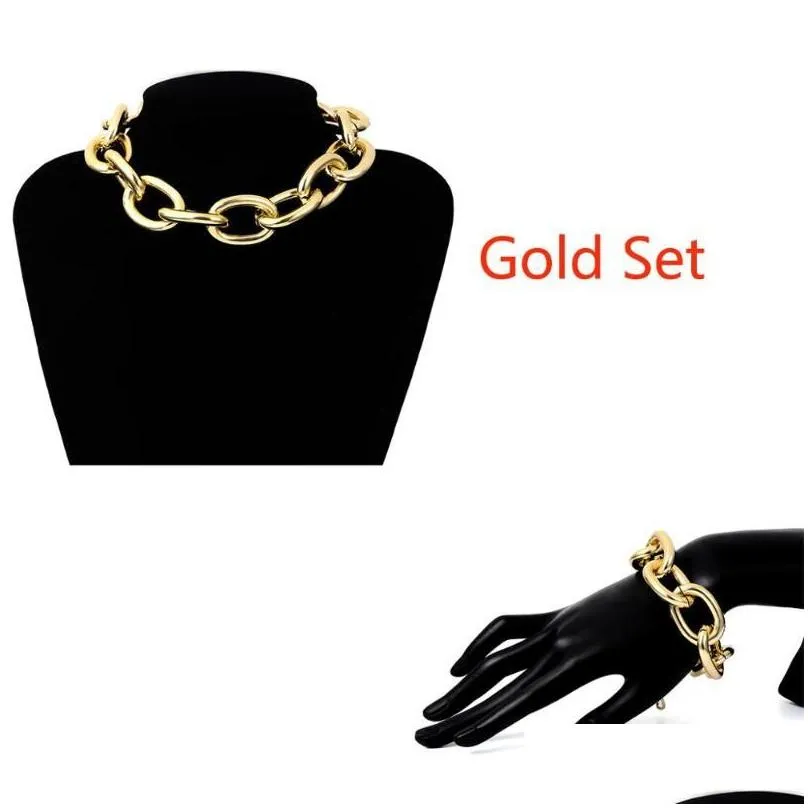 punk big chunky chain necklace neaddba collar statement 2021 steampunk hip hop aluminum bracelet anklet women jewelry set earrings 