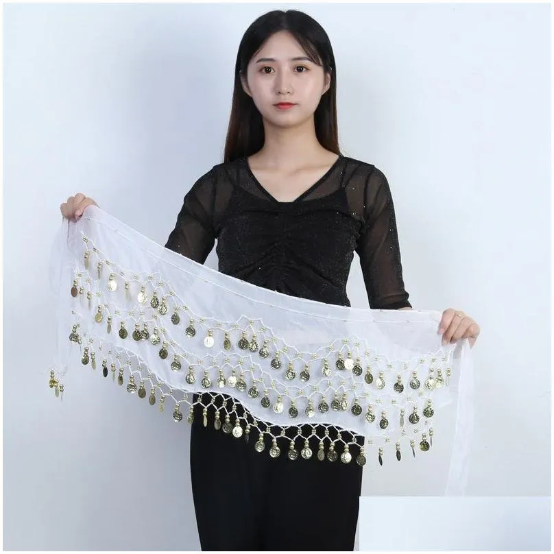 belly dance chains women 83 gold coins three layers chiffon hip scarf indian dancing colorful waist chain red purple yellow 6 1jh q2