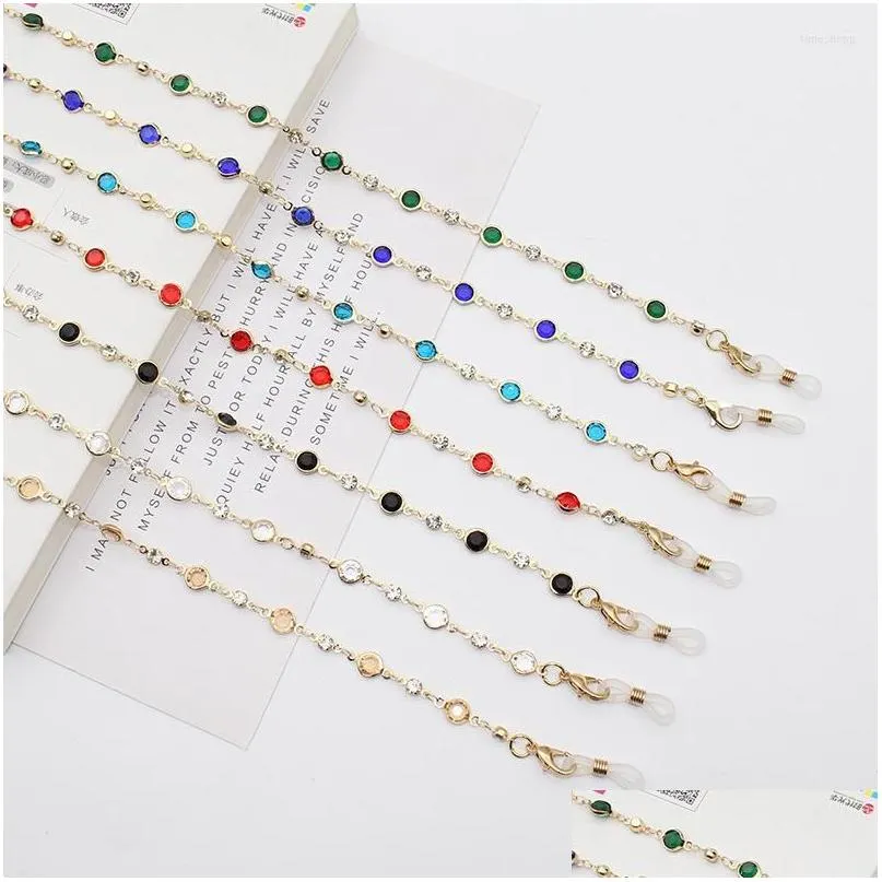 sunglasses frames 2022 fashion crystal glasses chain mask for women colorful beads hang holder metal antilost lanyard neckl