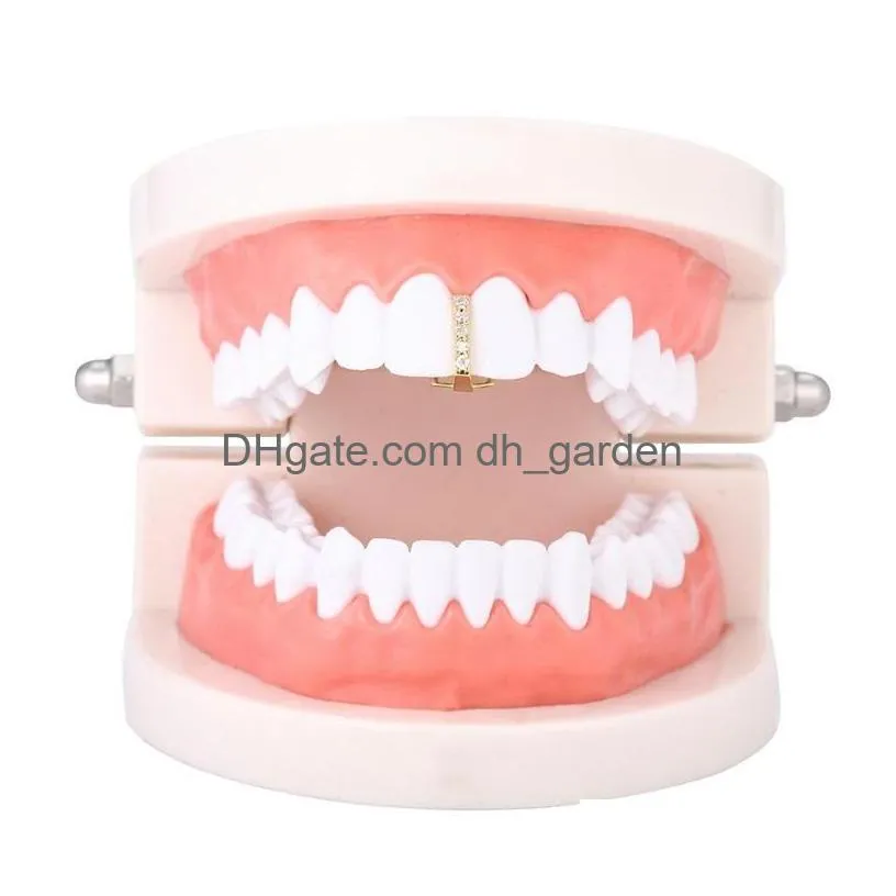 new silver gold plated cross hip hop cz single teeth grillz cap top grill for halloween fashion party jewelry69 q2