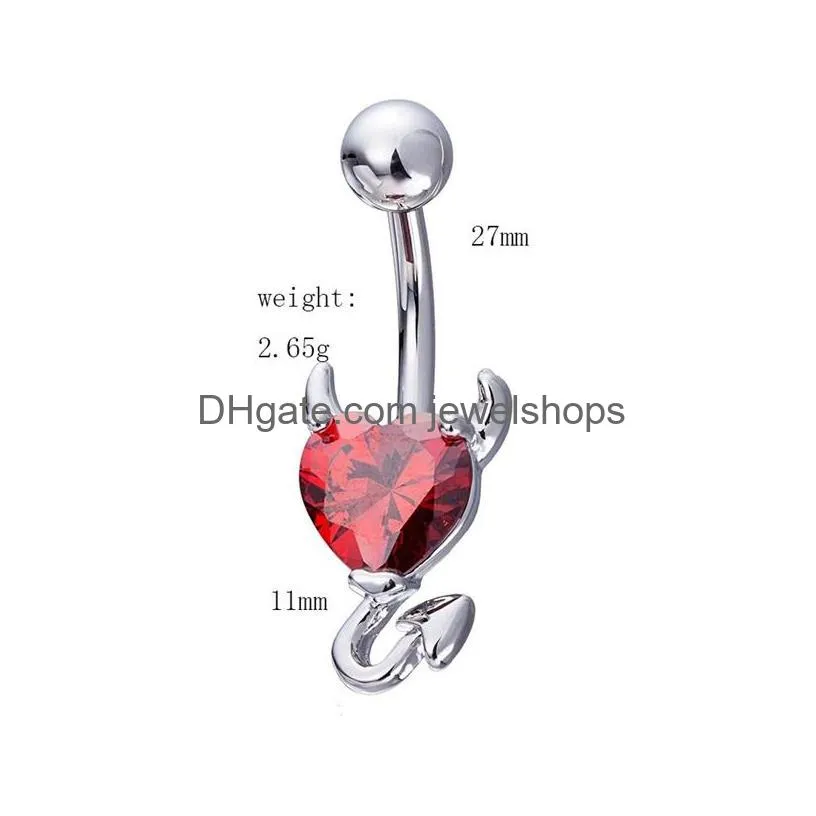 wholesale 3 colors little evil shape silver 316l stainless steel jewelry navel bars silver belly button ring navel body piercing 124