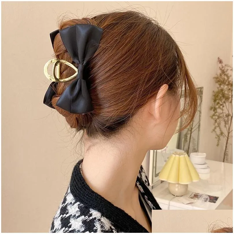 bow catch clips large hair accessories south korea elegant temperament back of the head curling shark clip womens headdress