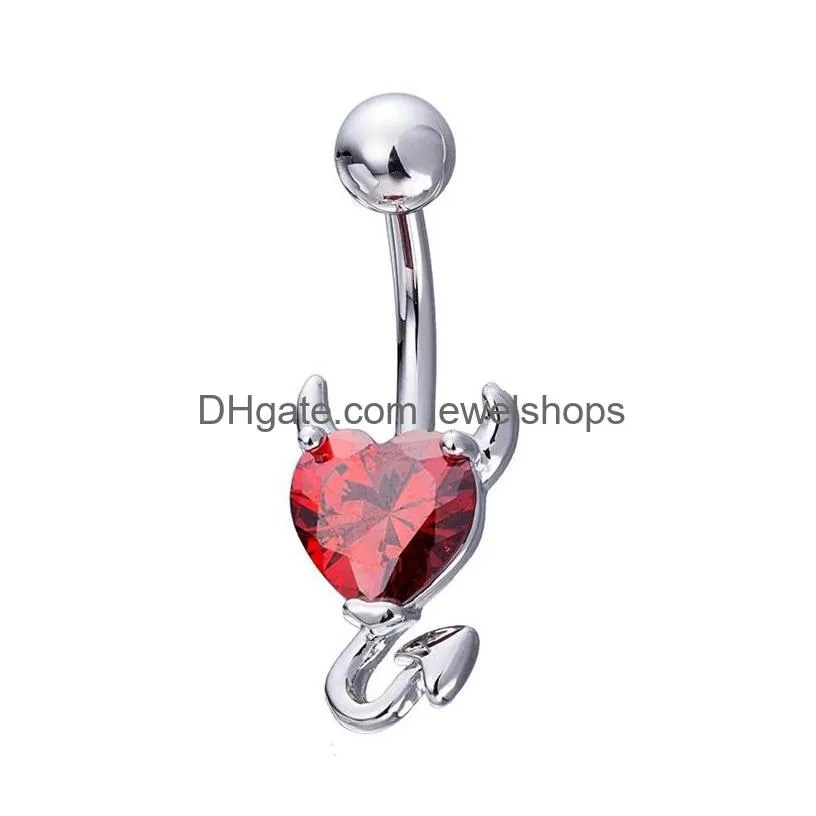 wholesale 3 colors little evil shape silver 316l stainless steel jewelry navel bars silver belly button ring navel body piercing 124