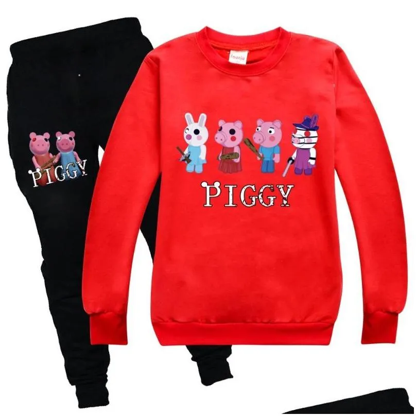 clothing sets cartoon robloxing piggy toddler boy autumn clothes oneck set long sleeve kids tshirt pants children girls sweatshirt