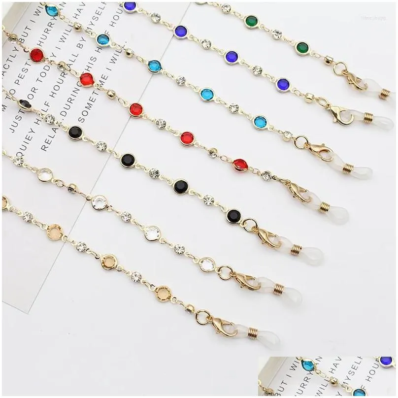 sunglasses frames 2022 fashion crystal glasses chain mask for women colorful beads hang holder metal antilost lanyard neckl