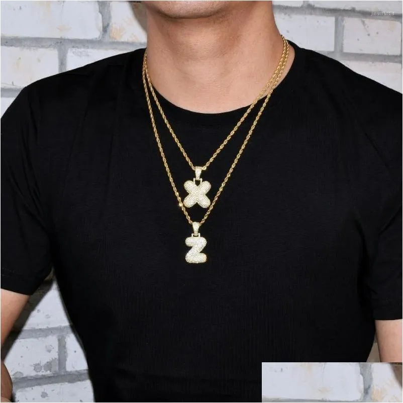 pendant necklaces stainless steel iced out letter necklace az 26 initial alphabet name rope chain for women men gold silver 24inch