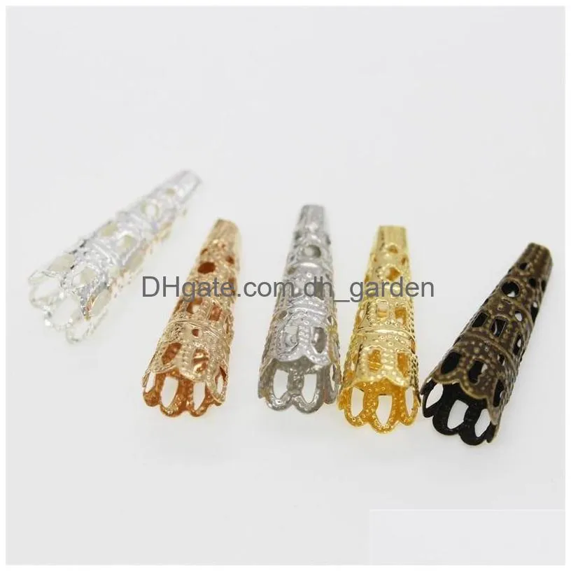 50pcs / lot 23 x7mm alloy caps bead hollow out flower bugle filigree bead end cap cone jewelry making components finder 1181 q2