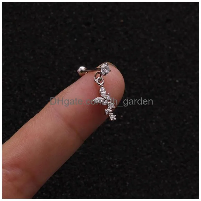 stainless steel ear bone nail jewelry pendant diamond zircon inlay screw earring puncture 5 5hs y2