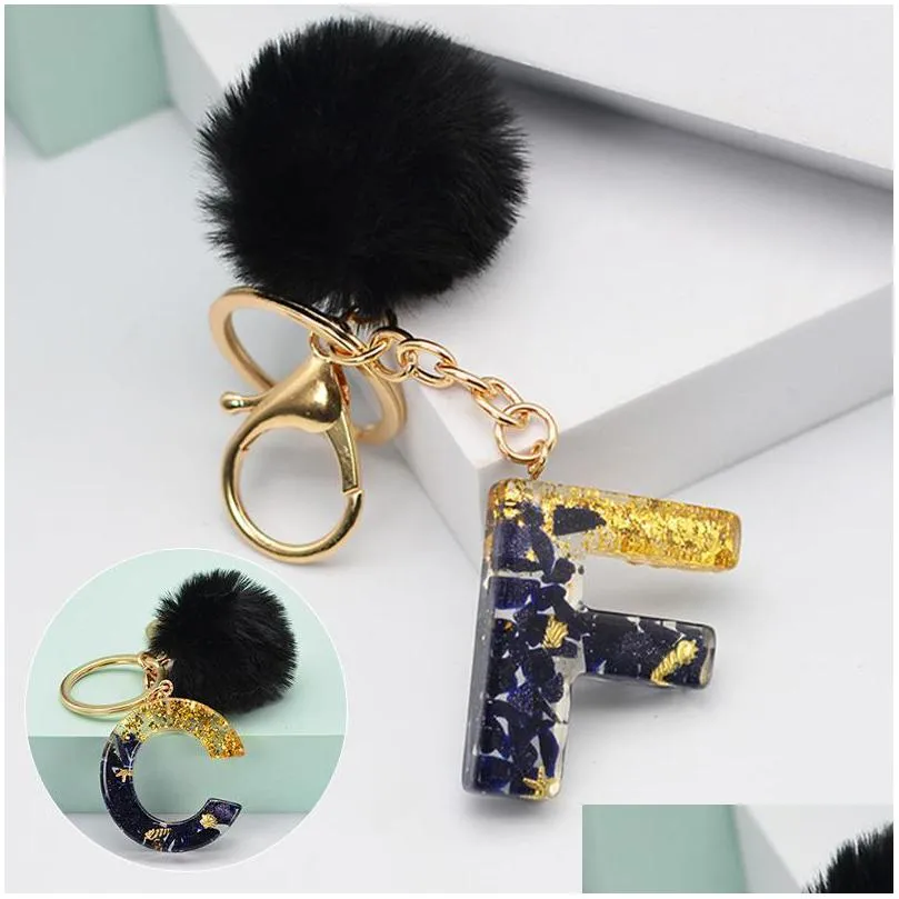 keychains 1pc 26 english letter key chain bag pendant accessories fur ball keychain car decor fashion jewelry gift acrylic soft fluffy