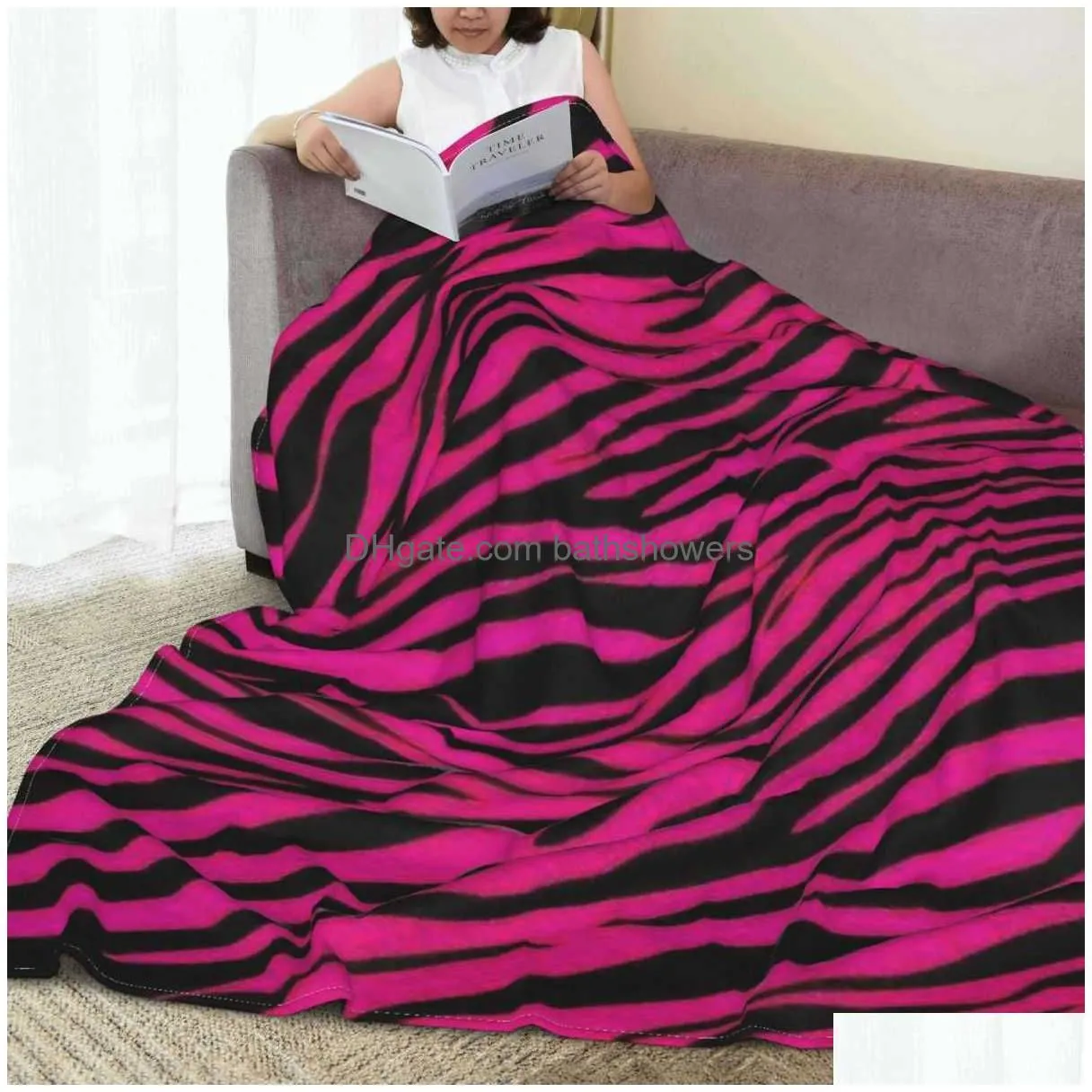 blanket gothic pink zebra stripes blanket velvet summer air conditioning multifunction soft throw for sofa car plush thin quilt y2209