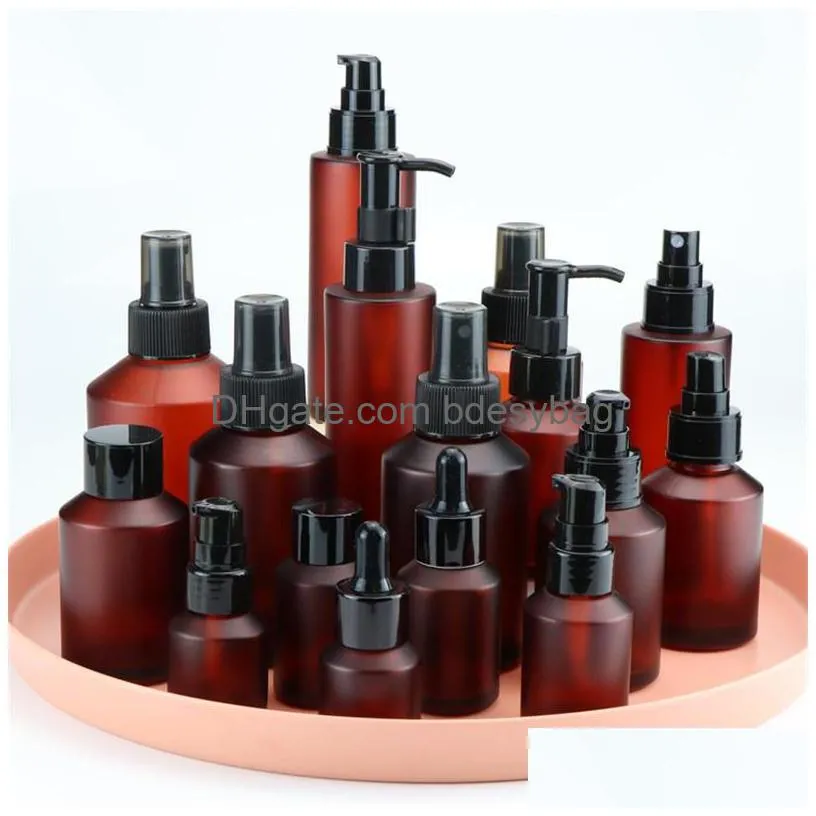 15ml 30ml 60ml 100ml amber glass bottle empty lotion spray bottles refillable cosmetic container for  oils