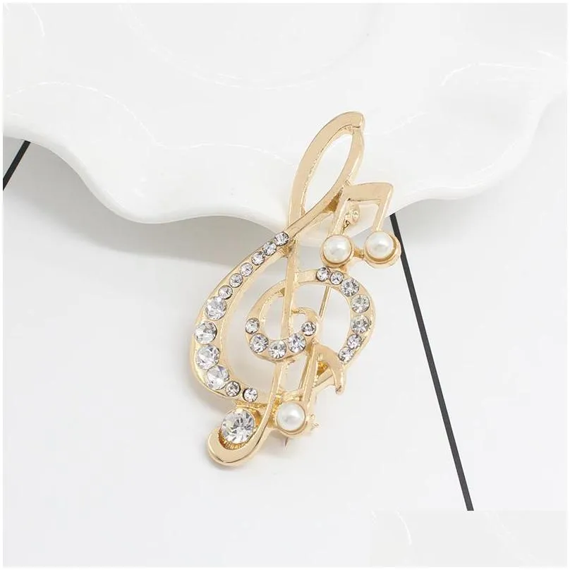 pins brooches 2022 high quality musical note rhinestone brooch for elegant women with pearl crystal gold girls charm jewelry gifts