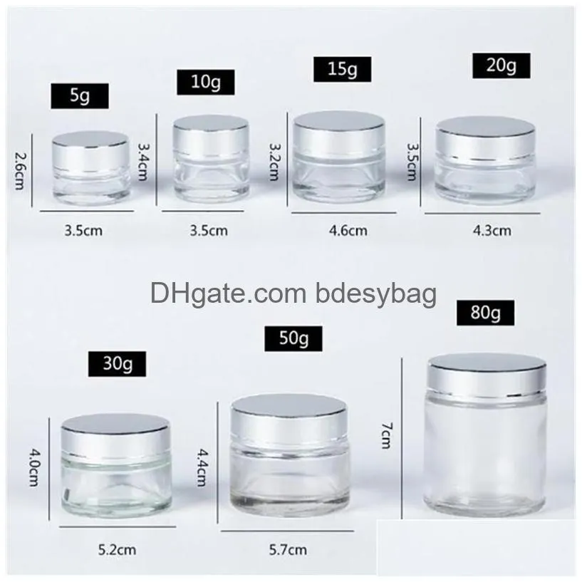 frosted glass eye cream bottle refillable cosmetic jars empty face cream storage container pot bottles with silver lids 5g 10g 15g 20g 30g