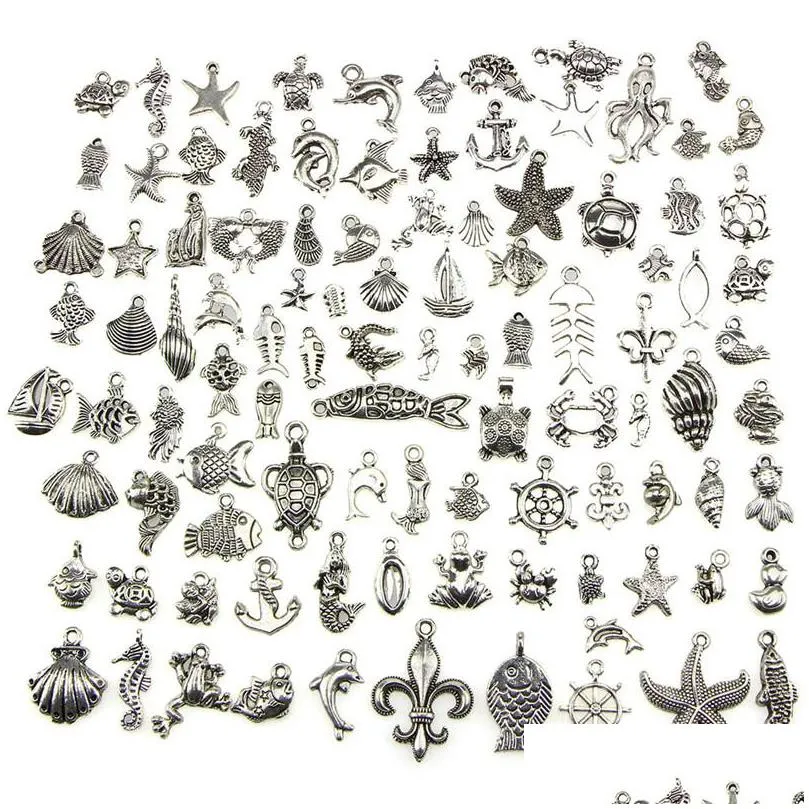 charms 100pcs diy charm handmade crafts silver mini ocean  shell pendant bulk lots mixed antique jewelry making1