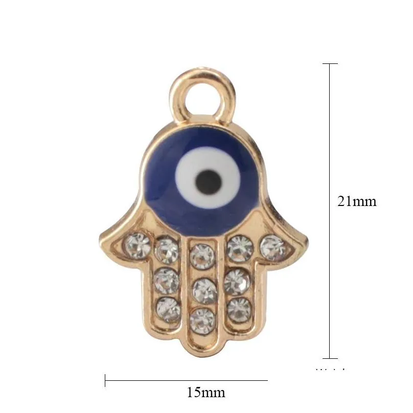 crystal enamel fatima hamsa charm eyes pendants for bracelet necklace jewelry alloy metal making accessories wholesale